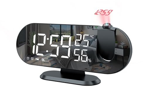 Wecker mit Projektion für Schlafzimmer, Projektionswecker Radiowecker Digital Wecker mit Projektion 180°, Radio,Snooze,Temperatur,Feuchtigkeit,12/24 H,Nachtmodus, Nachttischwecker für Schwere Schläfer