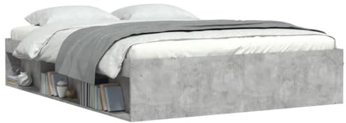 vidaXL Cadre de Lit, Lit Double avec Sommier à Lattes, Lit Adulte avec Rangement, Meuble de Chambre à Coucher, Moderne, Gris Béton 140x200 cm