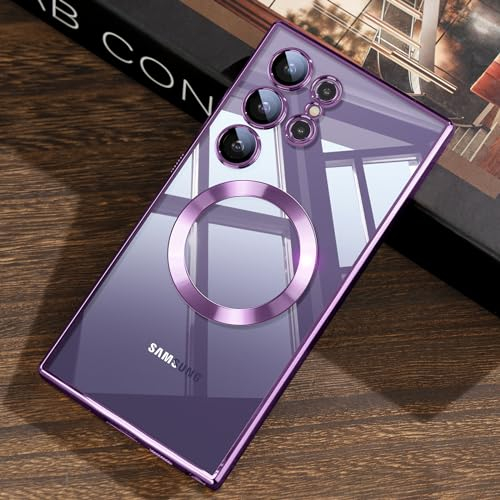 JUESHITUO für Samsung Galaxy S24 Ultra Hülle für MagSafe (Mit Integrierter Kameraschutz) [TOP N56 Starke Magnete] Handyhülle Samsung S24 Ultra 5G Cover für Frauen Galaxy S24 Ultra Case Titan Lila