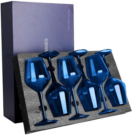COOKY.D Tritan Verres À Vin Coloré En Plastique 440ml/15 Oz Long Tige Verrerie Multicolore Incassable Drinkware Mariage Crémaillère Cadeau Pour Vin Blanc Rouge,Set De 6 Bleu de 2