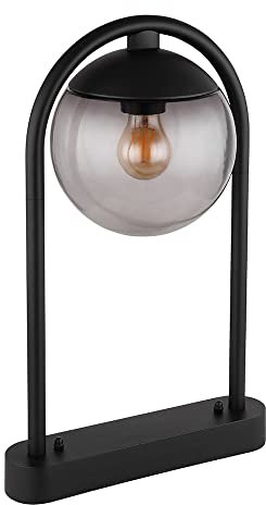 Außenstandleuchte Wegeleuchte Terrassen Lampe Außenbereich Stehlampe Glaskugel, IP44 Retro, Metall schwarz rauchfarben, 1x E27 Fassung, HxBxÜ 50x20x32cm