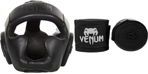 Venum Unisex Baş koruması Challenger 2.0 Kopfschutz, Schwarz/Matt, Einheitsgröße EU & Kontakt Boxbandagen - Schwarz - 4 M
