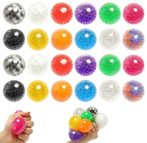 Qiciqinoone 24PCS Antistressball,Bunte Anti Stress Bälle für Kinder & Erwachsene mit Wasserperlen, Stressball Quetschball Dekompression Spielzeug Knautschball Squeeze Balls für Entspannen Angst Relief