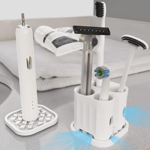 Wingcases - Zahnbürstenhalter (4 Löcher 1 Matten) mit Saugnapf Nicht umfallen, Aufsteckbürsten Halter, für Elektrische Zahnbürste, Bürstenköpfe von Oral B iO, Philips Sonicare, Zungenschaber, Silikon