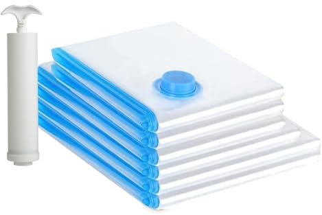 Sac Sous Vide 6 Pièces,3 Tailles (2×100×80 cm, 2×100×70 cm, 2×80×60 cm), Sans BPA et étanche - Sac de Rangement Sous Vide Réutilisable Avec Pompe Manuelle, Gain de Place Pour Maison et Voyage