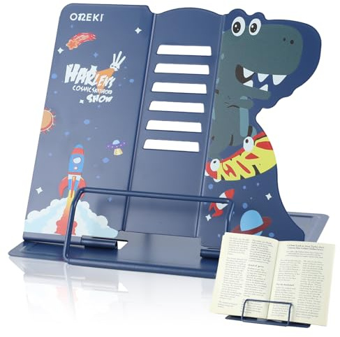 FYting Leseständer,Buchständer Kinder,Accountant,Bücherständer 6 Stufen | Verstellbar,für Präsentationen, Lehrbücher, iPad, Kochbücher, Geeignet für Schulen, Küchen und Büros (Blauer Dinosaurier)