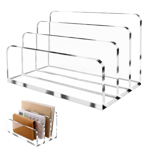 Porte-Lettres en Acrylique à 3 Compartiments - Range Document Bureau à 3 Niveaux, Porte-Documents pour Bureau, Ecole, Notes, Cartes de Visite, Cartes Postales - 17,5×10,4×10,1 cm