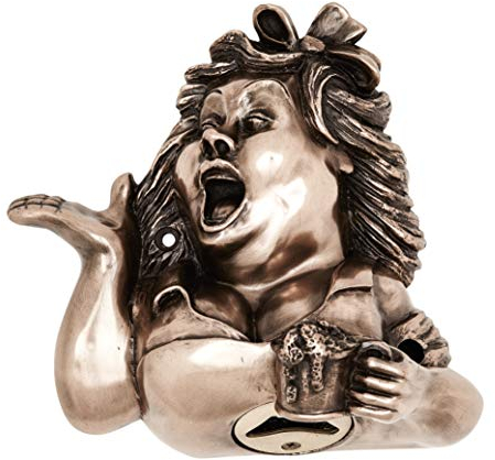 Beer Buddies Novelty Bottle Opener - Bronze Finish Wall Mounted Betty Stogs Cap Remover for Indoors and Outdoors. Cast Resin Body. Bronze Surface. Zinc Alloy Opener. Includes fixtures and Fittings.
