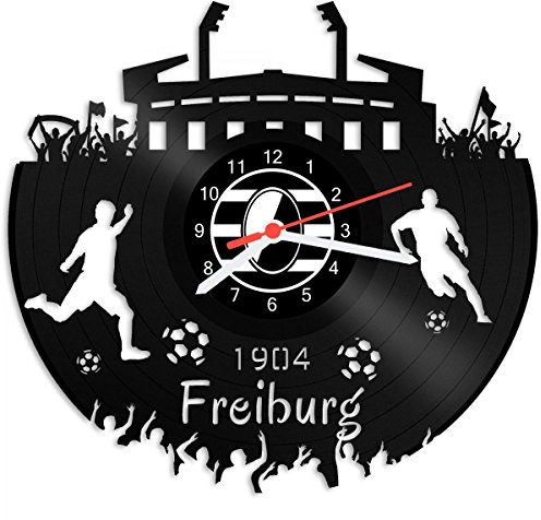 GRAVURZEILE Schallplattenuhr Freiburg - 100% Vereinsliebe - Upcycling Design Wanduhr aus Vinyl Made in Germany