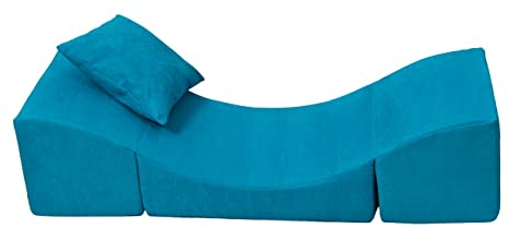 Velinda Kindertisch Liegestuhl Hocker Kindermöbel 3in1: Sitzwürfel Relaxliege Spieltisch (Farbe: blau)