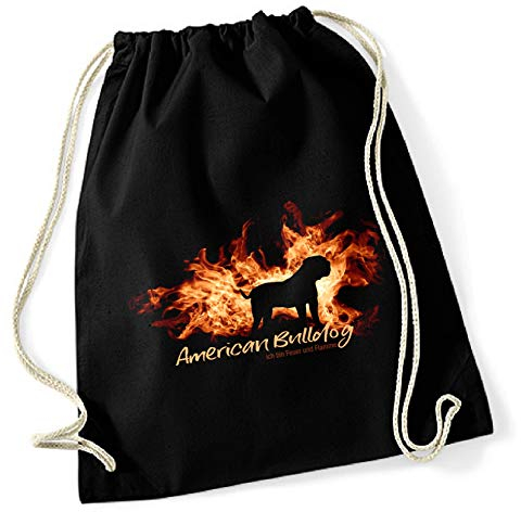 siviwonder Turnbeutel - American Bulldog - FEUER und FLAMME - Baumwoll Tasche Beutel schwarz