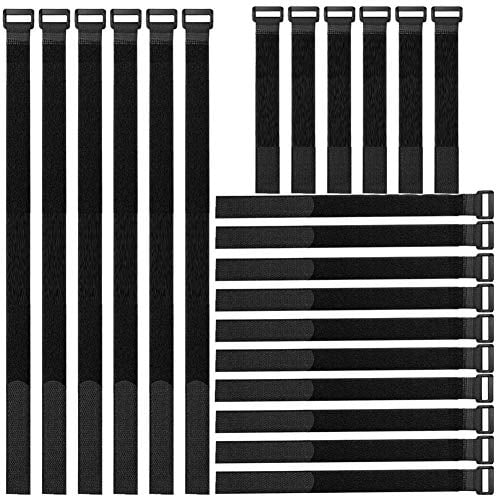 Gebildet Wiederverwendbare Klettkabelbinder Set, 22pcs Befestigung Klett Kabelbinder, Klettverschluss Klettbänder mit Schnalle, Kabelbinder für Kabelmanagement (Schwarz, 20cm/40cm/60cm)