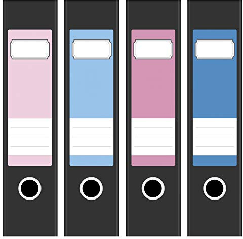 Ordneretiketten | 4 Aufkleber für breite Akten-Ordner | Farb-mix Rosa Blau | selbstklebende Design Akten-Etiketten | Deko Sticker für Rückenschilder Ordnerrücken | zum Beschreiben