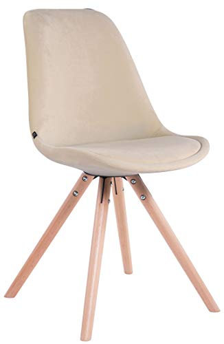 CLP Retrostuhl Toulouse Samt Rund Mit Hochwertigem Sitzpolster I Lehnstuhl Mit Stabilem Holzgestell I Sitzhöhe 48 cm, Farbe:Creme, Gestell Farbe:Natur