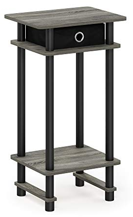 Furinno Hoher Beistelltisch mit Einschüben, Holz, French Oak Grey/Black/Black, 29.49 x 39.5 x 70.41 cm