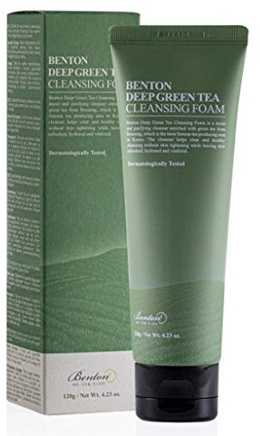 BENTON Deep Green Tea Cleansing Foam 120 g (4,23 oz.) - Porenstraffender und reinigender Gesichtsschaumreiniger für fettige und empfindliche Haut, glattes Finish ohne Reizung