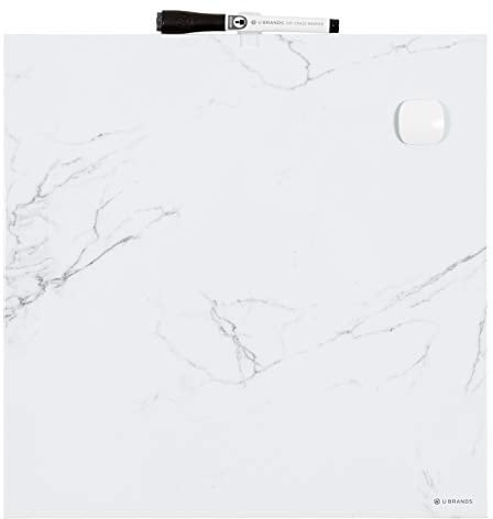 U Brands Magnetic Square Marble Print Dry Erase Board White Board, 14 x 14, Frameless, Includes Magnet and Marker