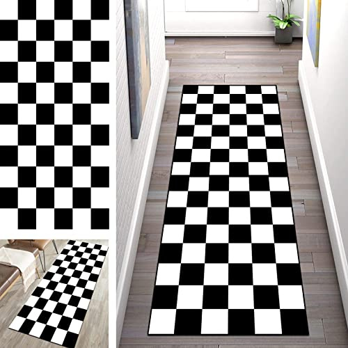 SGLGSTORE Läufer Teppich Flur rutschfeste 3D Schwarz Weiss Küchenläufer, Polyester Korridor Teppich für Küche Wohnzimmer Schlafzimmer Breite 60/70/ 80/90/ 100/ 110cm (Color : A, Size : 60x100cm)