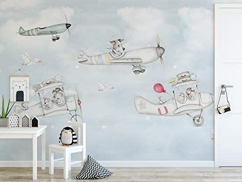 SILK ROAD EU Silk Panoramic Wallpaper, 500 × 280 cm, Pilot Plane, Max Width 7 m, for Living Room Bedroom Restaurant Kids Baby Room Wall Decoration