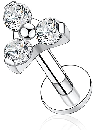 AROWRO 16G Lippenringe Labret Studs G23 Titan Monroe Lip Piercing Schmuck Innengewinde Helix Tragus Knorpel Conch Ohrring Frauen Mädchen Piercing Schmuck CZ 8mm