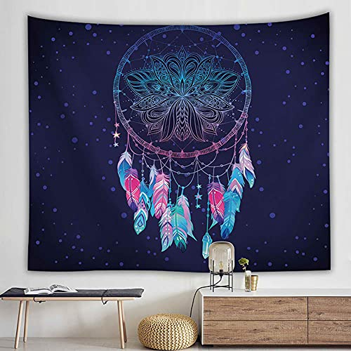 Wandteppich Traumfänger Lila Federn,Wandtuch Mandala Wanddeko Schlafzimmer Deko Boho Style Tapestry,Makramee Wandbehang Psychedelic Wand Tuch,150x100 cm