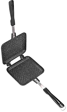 Double Sided Frying Pan, Nonstick Cooking Pan Skillet Kitchen Sandwich Maker Multifunction Baking Pan with Heat Resistant Handle Compatible with Gas or Electric Stove for Toaster Breakfast Omelette