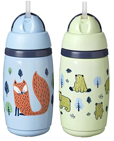 Tommee Tippee Superstar Schnabeltasse für Kleinkinder, isoliert, 100% auslaufsicher und schüttelfest (266 ml, 12+ Monate, 2 Stück), Blau und Grün