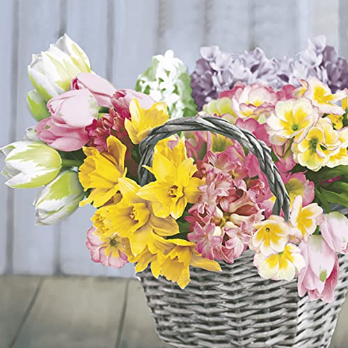 Servietten, 3-lagig, Frühlingsblume, Seidenpapier, Servietten, für Serviettentechnik, Mittagessen, 33 x 33 cm, 20 Stück (Frühlingsmischung Blumen im Korb)