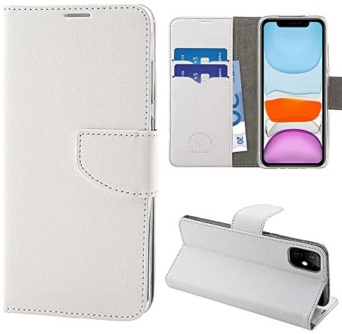 N NEWTOP Cover Compatibile con Apple iPhone 11, HQ Lateral Custodia Libro Flip Chiusura Magnetica Portafoglio Simil Pelle Stand (Bianco)