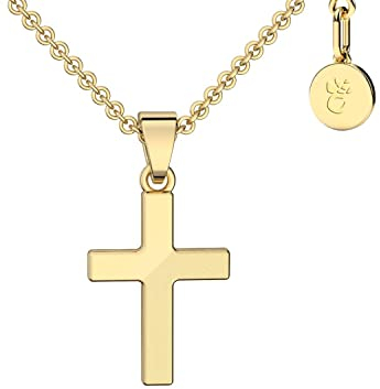 Amoonìc Kreuz Kette Mädchen Gold (333 Gold echt) | Kreuz-Anhänger Halskette | Kinder-Schmuck Erst-Kommunion Tauf-Geschenk Konfirmation Firmung Geburt Taufe | Goldkette Kreuzkette Taufkette