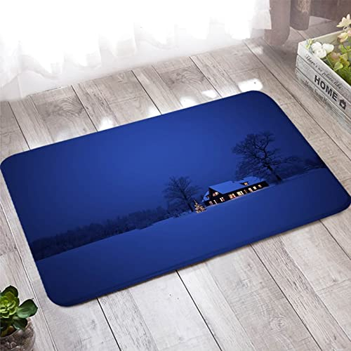 Fußmatte Schmal, Teppich Antirutschunterlage 40X120cm Violett Schneefeld Hausbaum für Badezimmer Küche