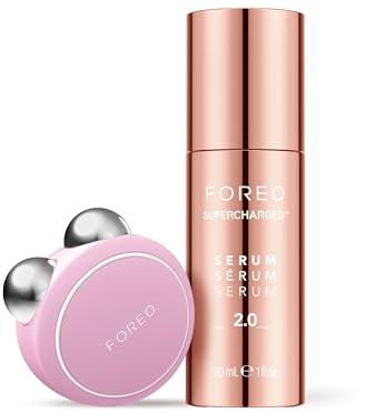 FOREO Firm & Fabulous BEAR mini Pearl Pink+Serum 2.0 30ml | Appareil massage visage | Lifting visage | Élimine le double menton | Soin visage | Coffret cadeau