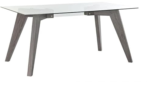 CHELM HOME Mesa Comedor Cristal Templado 160X90X75, Salón o Cocina, Patas Madera Maciza, para 6 Personas (Patas SEPARADAS)