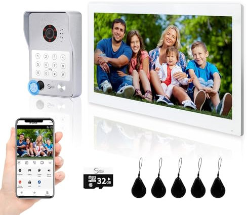 Connessione a 4 fili ANJIELO SMART Visual Citofono 1080P Videocitofono Visual 10 pollici, display touchscreen da 10 pollici, impronte digitali, scheda IC e password di sblocco, supporto TUYA APP