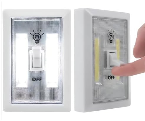 Ultra Bright Battery Powered COB Night Light | Manual Switch | Stick in Any Location | No Cables Required | Closet Cupboard Shelf Garage Stairs | Power Cut Backup Lamp | Stick to Any Surface or Wall