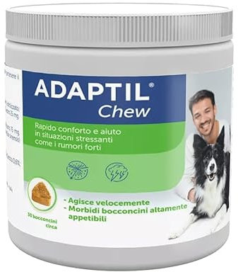 ADAPTILl® Chew - Snack Naturali Calmanti per Cani - 30 Pezzi - Tranquillante e Antistress per Cani Agitati Iperattivi, Rilassamento per Viaggi e Momenti Stressanti