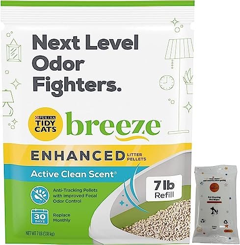 Tidy Cat Breeze Enhanced Cat Litter Pellets - Active Clean Scent, Refill 7 lb with Aurora Pet Wipes