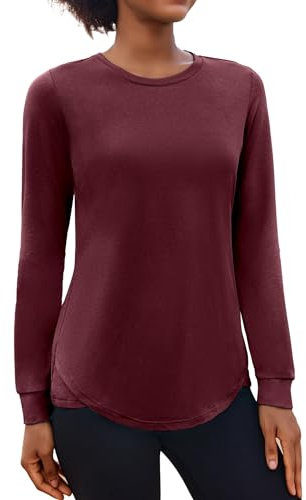PINSPARK Women's Gym Shirts Long Sleeve Yoga Tops Quick Dry Workout Lightweight UV Protection UPF 50+ Top Fitness T-Shirts Burgundy L