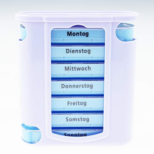 KAMACA 1 er Pack (= 1 Stück) praktischer Medikamentendosierer 7 Tage mit 4 Fächern pro Tag, Pillendose,Pillenbox, Tablettenbox, Wochendosierer (1er Set - 1 Woche)