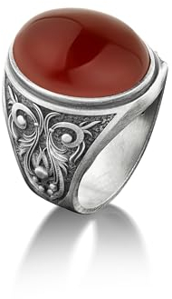BySilverStone Jewelry Viktorianischer Stil Gravierter Herren-Karneol-Ring, Großer Roter Achat-Stein-Achat-Ring Für Herren, Vintage-Karneol-Ring Aus 925Er Sterlingsilber, Männer-Geschenk