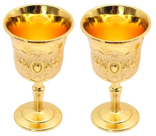JJQHYC Lot de 2 petits calices dorés - Décoration médiévale - Verres vintage - Pour communion, Noël et anniversaire de mariage