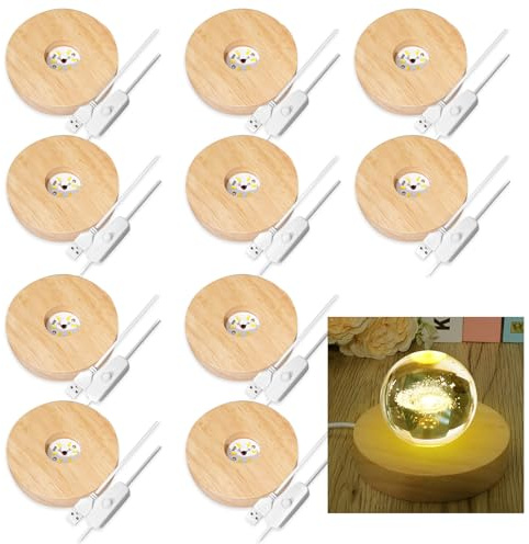 Olutacot 10 Pcs Wooden LED Display Base(Round)