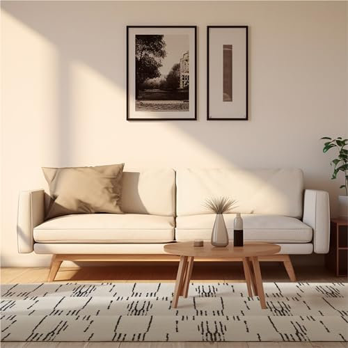 PUREFULL 12Pcs Removable Carpet Tiles, 16x16 Soft Padded Non-Adhesive Carpet Squares, 0.35 Pile Height with Non-Slip Backing for Home Office, Living Room, Bedroom (Black Lines)