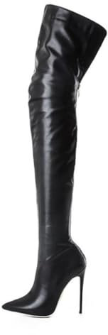 Ulalaza Stivali da donna in pelle da donna sopra gli stivali allungati gambe sexy stivali tacchi alti stivali invernali con cerniera a punta per il matrimonio e vocazione
