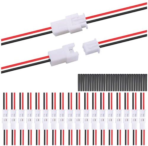 MKBKLLJY 20Paar JST XH 2.54mm 2Pin Stecker und Buchse Kabel mit UL1007 22AWG 100mm Rot Schwarz Anschlusskabel und Schrumpfschlauch für Tiny Drone Batterie Terminal Buchse LED Strip Light