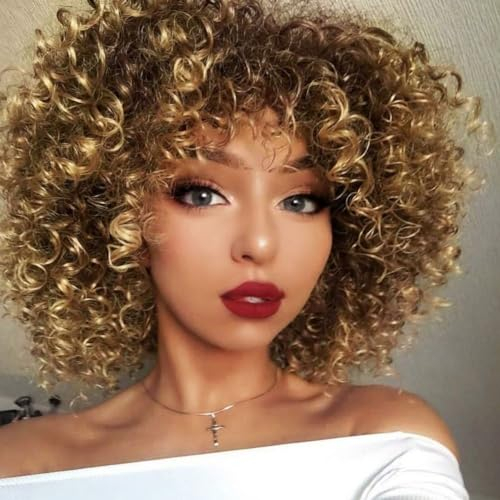 Siudus Blonde Afro Kurze Perücken für Frauen Kinky Lockige 70er 80er Jahre Perücke Synthetische Faser Haar Perücke für Cosplay Rocker Gebrauch