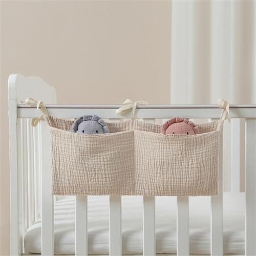 Baby Kinderzimmer Organizer, Baby Kinderbett Organizer, Babybett Aufbewahrungstasche, Babybett Organizer Hängend für Kleidung Windeln Kinderzimmer Deko (Beige)