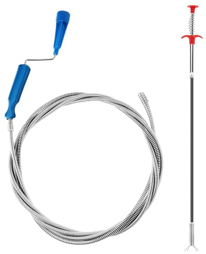 Abflussreiniger 2 Stück Spirale abfluss rohrreinigung 3m & 0.6m Abflussspirale Rohrreiniger spirale Küche spülbecken kanal reinigungshaken Spirale zur rohrreinigung with Drill Tip Drain Snake