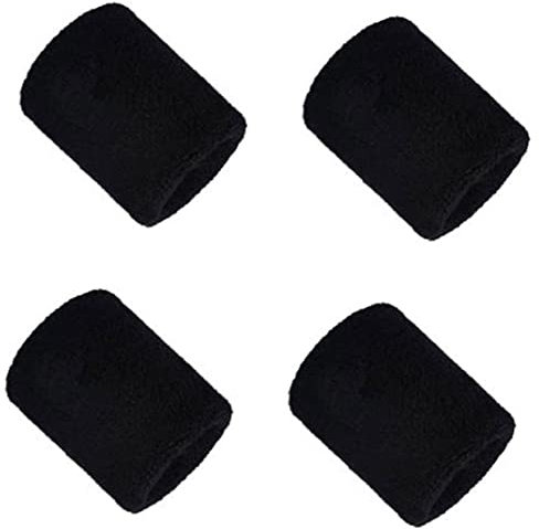 Sport Armband Fitnessstudio Running Absorption Schweißbänder Baumwolle Übung Wrap für Männer Frauen 4pcs, Schwarze Armbänder