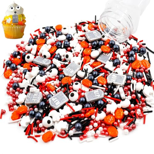 100 g Halloween Tortendeko, Zuckeraugen, Grabstein Cupcake Topper, Kürbis Dessertstreusel, Tortenaufleger, Muffin Deko Essbar zum Dekorieren von Kuchen